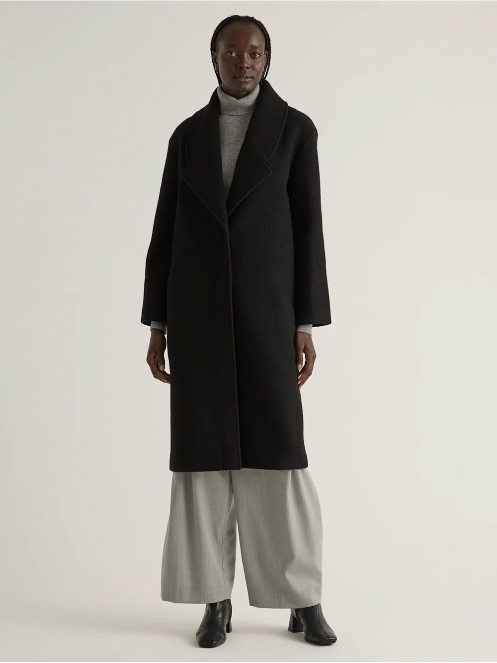 100% Merino Wool Shawl Collar Long Coat